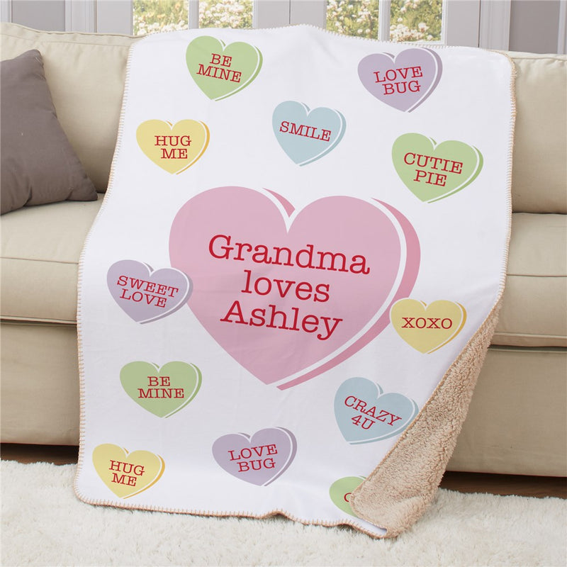 Personalized Conversation Hearts Sherpa Blanket - Valentine's Day Throw Blanket - LED Gift Works