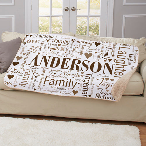 Personalized Family Word-Art Sherpa Blanket - Custom Family Name Blanket - LED Gift Works