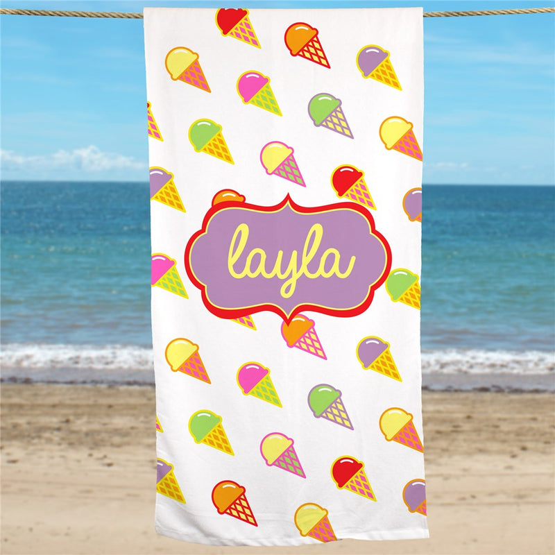Ice Cream Cone Personalized Summer Beach Towel - LED Gift Works