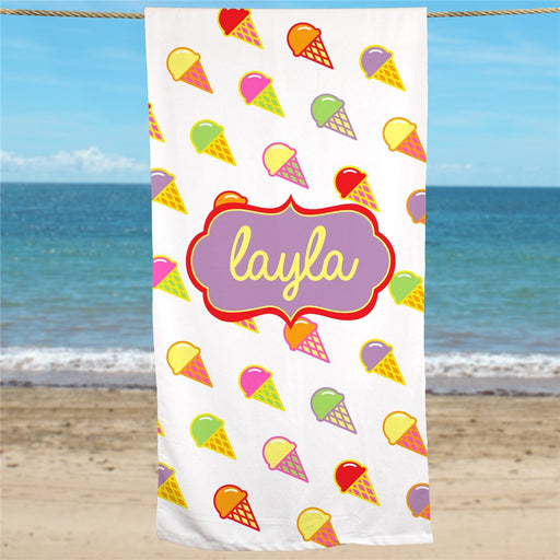 Ice Cream Cone Personalized Summer Beach Towel - Way Up Gifts