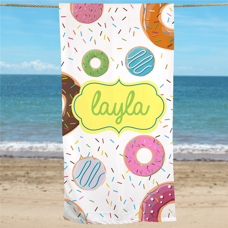 Donut Pattern Custom Name Beach Towel - Sweet Treat - LED Gift Works