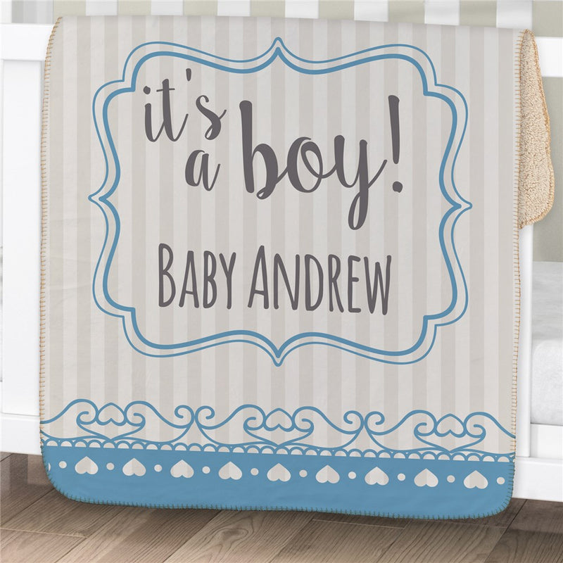 Personalized Its a... Baby Sherpa Blanket - Gender Reveal Baby Name Blanket - LED Gift Works