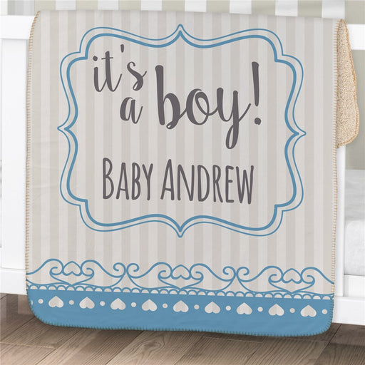 Personalized Its a... Baby Sherpa Blanket - Gender Reveal Baby Name Blanket - Way Up Gifts
