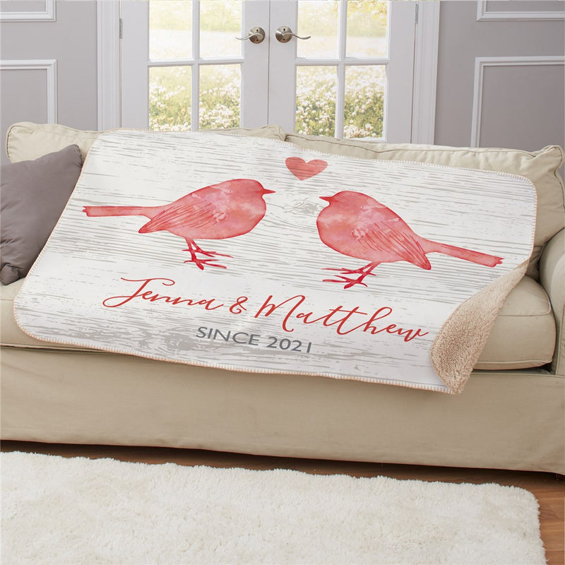 Personalized Love Birds Sherpa Blanket - Romantic Birds Couple Blanket Gift - LED Gift Works