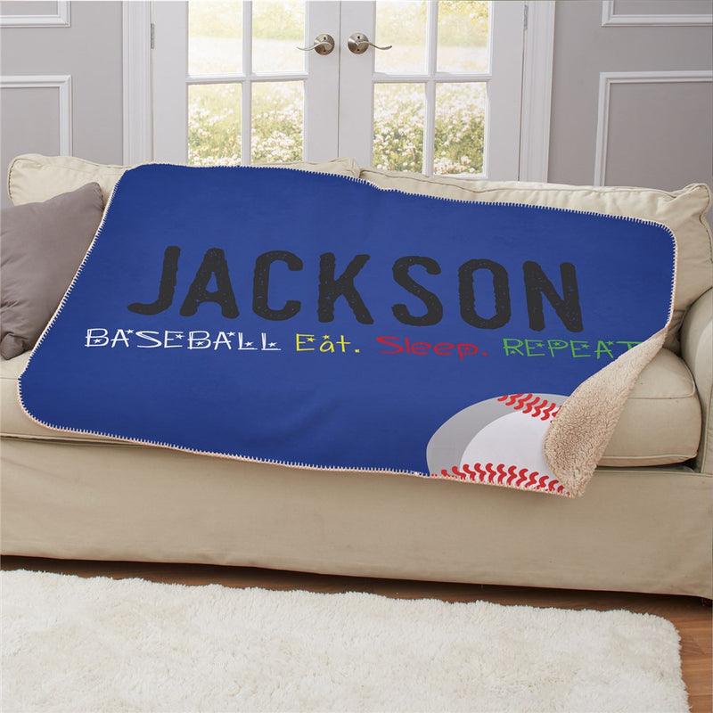 Personalized Eat Sleep Repeat 50X60 Sherpa Blanket - Cozy Motivational Blanket - LED Gift Works