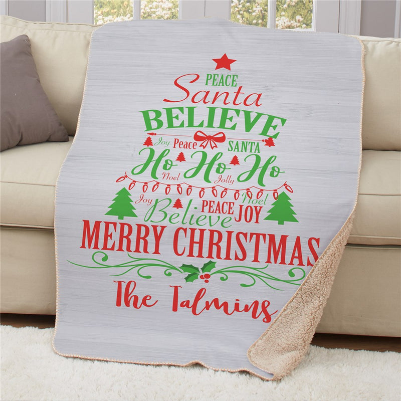 Personalized Christmas Words Tree 50X60 Sherpa Blanket - Festive Christmas Word Art Blanket - LED Gift Works