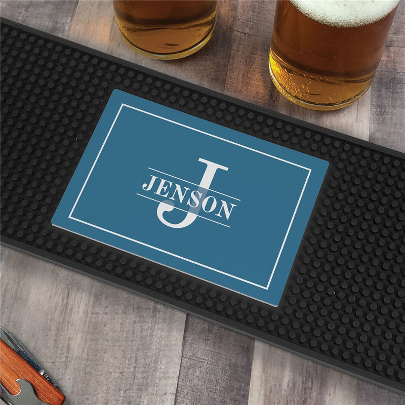 Personalized Family Name & Initial Bar Mat - Custom Monogram Bar Runner - LED Gift Works