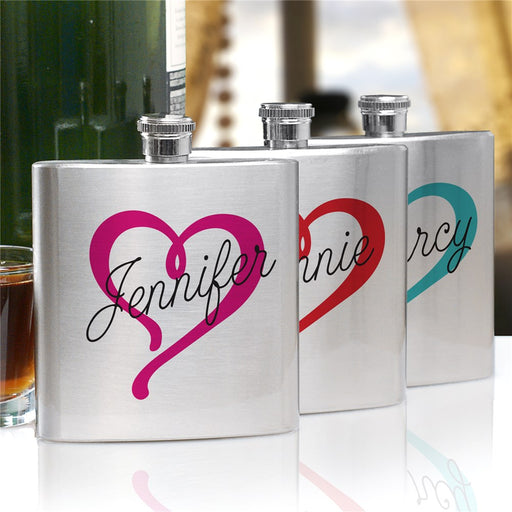 Heart Name Flask - Personalized Bridesmaid Gift with Custom Engraving - Way Up Gifts