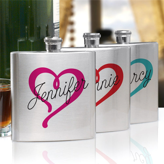 Heart Name Flask - Personalized Bridesmaid Gift with Custom Engraving - Way Up Gifts