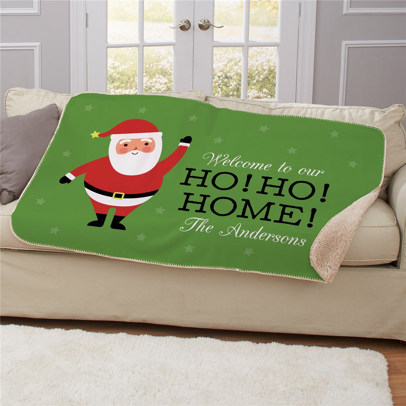 Personalized Ho Ho Home Sherpa Blanket - Christmas Holiday Personalized Throw - LED Gift Works