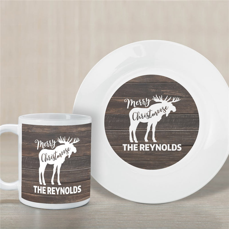 Merry Christmoose Set - Personalized Mug and Plate Gift - LED Gift Works