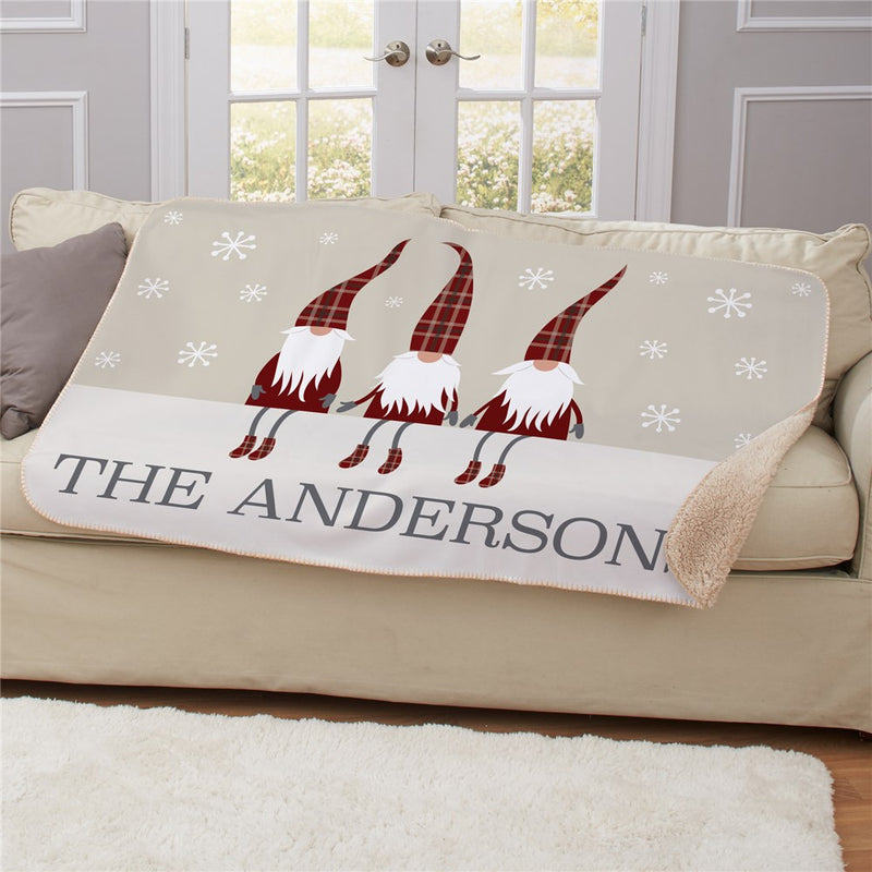 Personalized Welcome Gnome Sherpa Blanket - Cute Holiday Welcome Throw - LED Gift Works