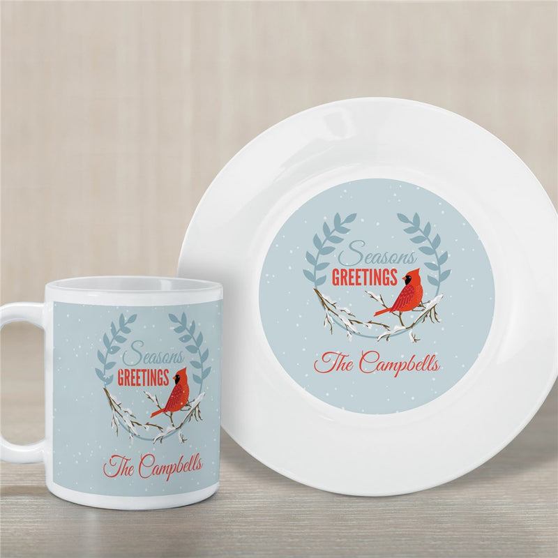 Seasons Greetings Set - Personalized Christmas Plate and Mug - LED Gift Works