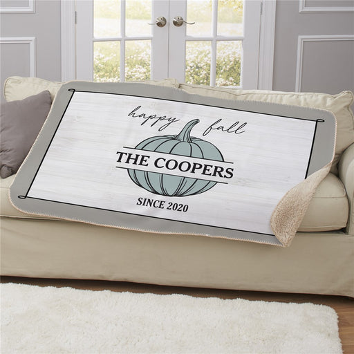 Personalized Happy Fall Sherpa Blanket - Seasonal Fall Warm Blanket - Way Up Gifts