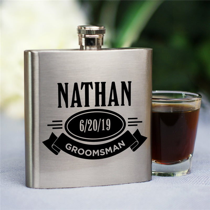 Custom Stainless Steel Flask - Groomsmen Gift with Banner Design - LED Gift Works