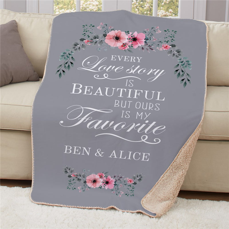 Personalized Love Story Sherpa Blanket - Custom Couple's Romantic Blanket - LED Gift Works