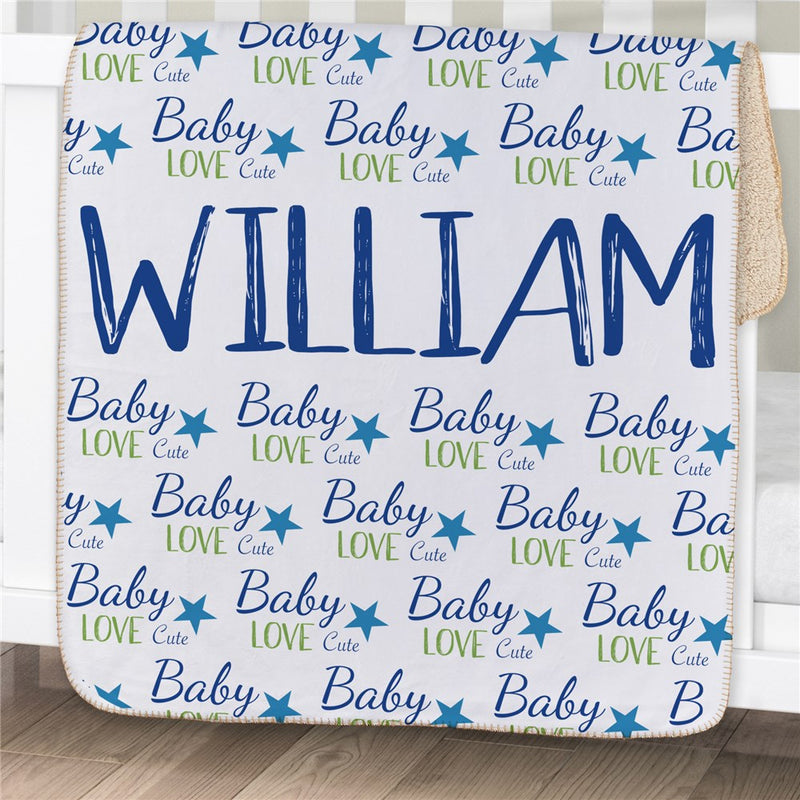 Personalized Baby Boy Words Sherpa Blanket - Personalized Baby Boy Throw - LED Gift Works