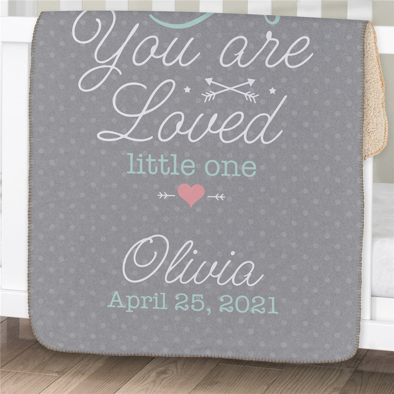 Personalized You Are Loved Little One Girl Sherpa Blanket - Baby Girl Blanket Gift - LED Gift Works