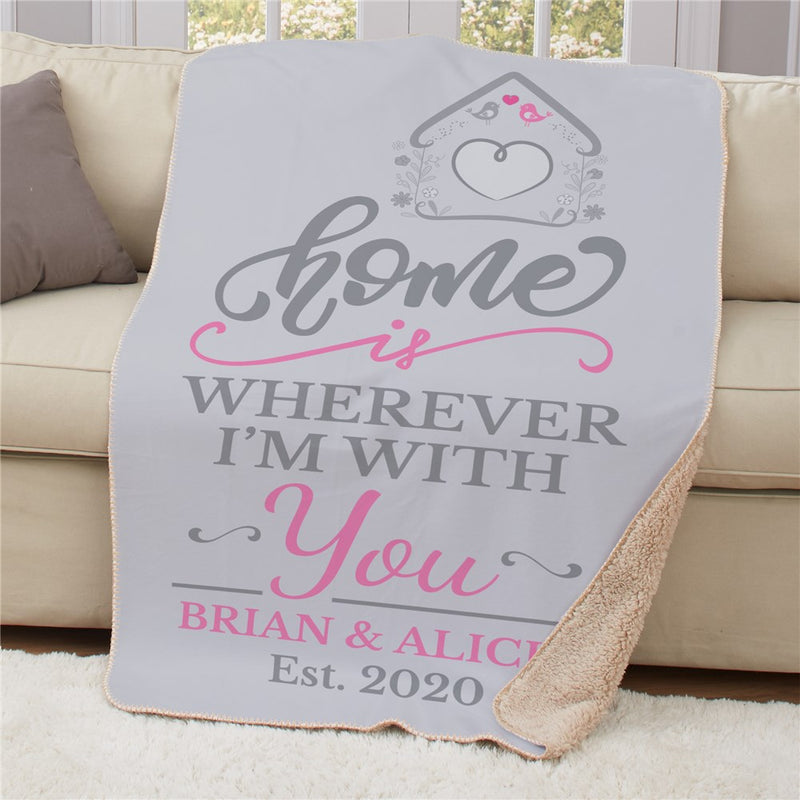 Personalized Home Is Wherever I'm With Custom Sherpa Blanket - Warm Personalized Family Gift - LED Gift Works