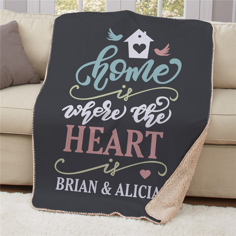 Personalized Home Is Where The Heart Is Sherpa Blanket - Custom Sentimental Throw Blanket - LED Gift Works