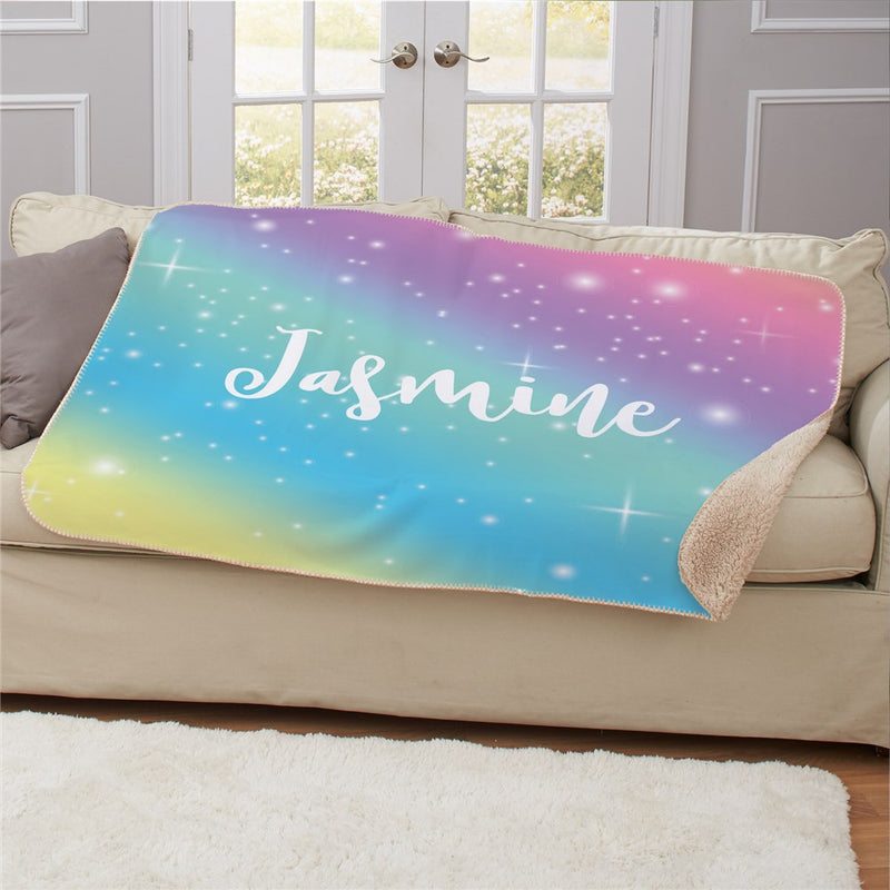 Personalized Rainbow Sherpa Blanket 50x60 - Large Bright Rainbow Throw - LED Gift Works