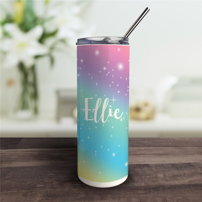 Custom Rainbow Tumbler with Straw - Personalized Colorful Gift - LED Gift Works