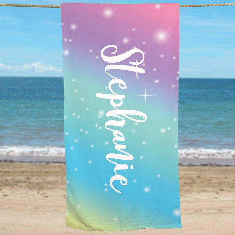 Rainbow Splash Personalized Kids Beach Towel - LED Gift Works