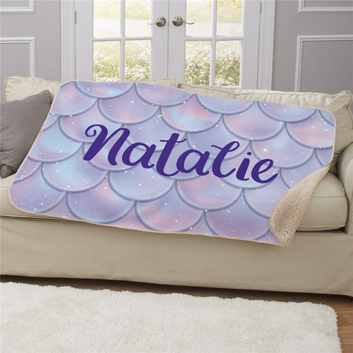 Personalized Mermaid Scales Sherpa Blanket - Colorful Mermaid Theme Blanket for Girls - Way Up Gifts