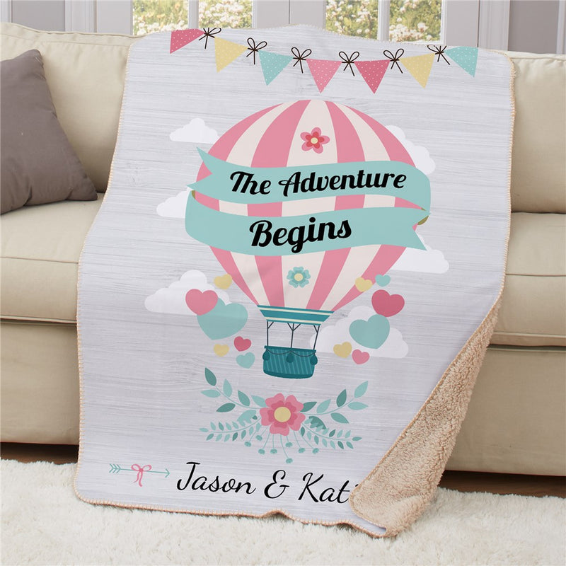 Personalized The Adventure Begins Sherpa Blanket - Travel Quote Adventure Blanket - LED Gift Works