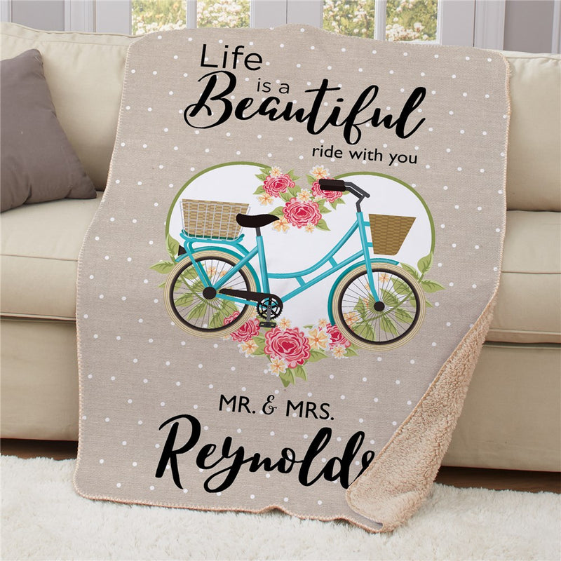 Personalized Life Is a Beautiful Ride Sherpa Blanket - Bicycle Adventure Inspirational Blanket - LED Gift Works
