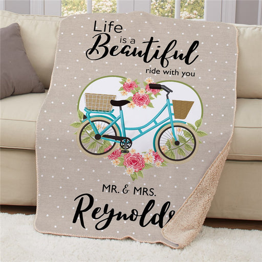 Personalized Life Is a Beautiful Ride Sherpa Blanket - Bicycle Adventure Inspirational Blanket - Way Up Gifts
