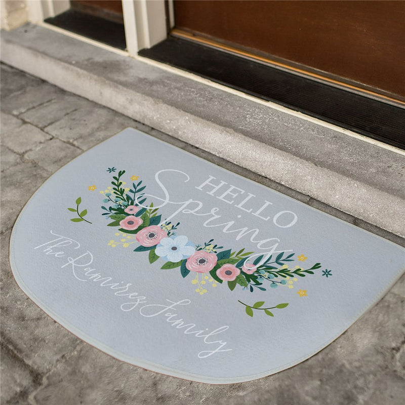 Hello Spring Half Moon Personalized Doormat - Custom Seasonal Mat - LED Gift Works