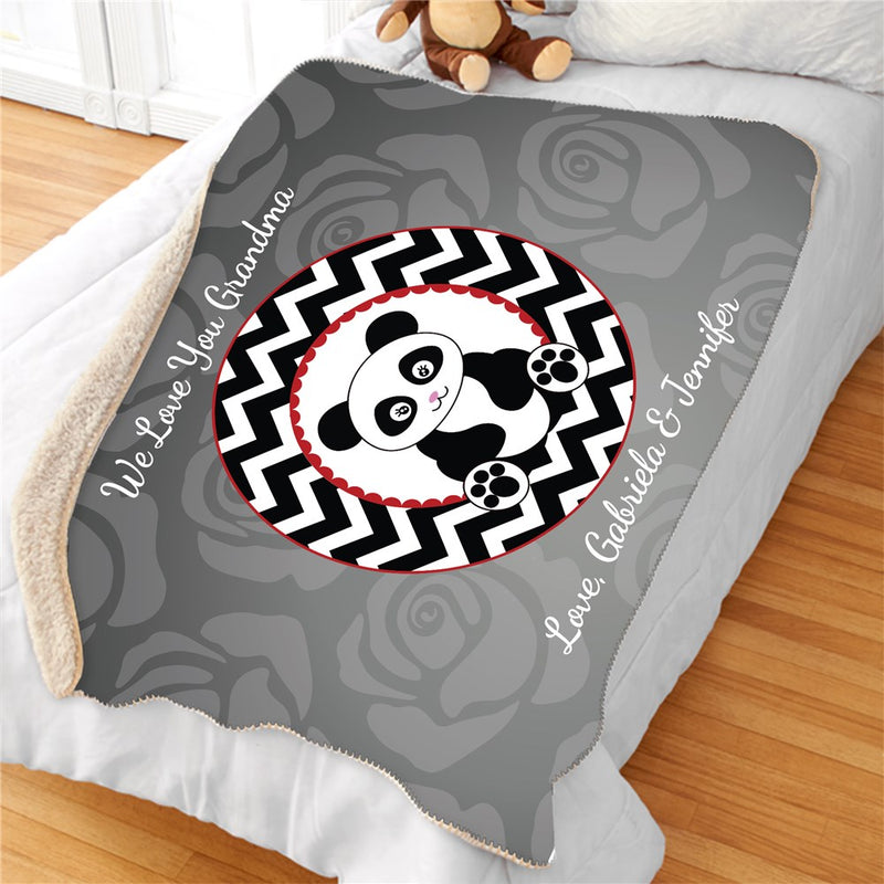 Personalized Love Panda Sherpa Blanket - Cute Panda Throw - LED Gift Works