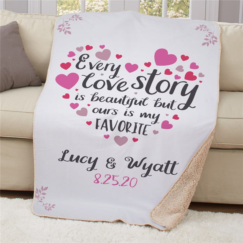 Personalized Every Love Story Sherpa Blanket - Romantic Custom Throw - LED Gift Works