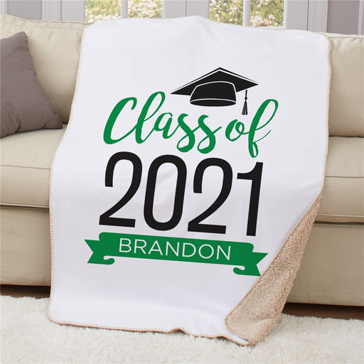 Personalized Graduate Hat With Banner Sherpa Blanket - Graduation Ceremony Gift - Way Up Gifts