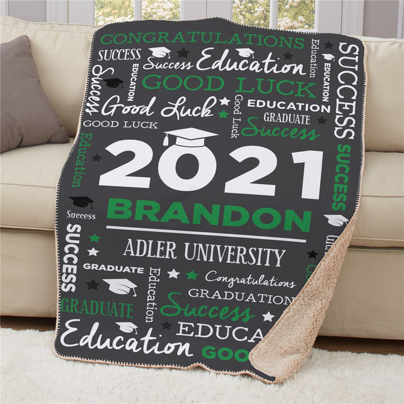 Personalized Graduation Word Art Sherpa Blanket - Custom Graduate Gift Blanket - LED Gift Works