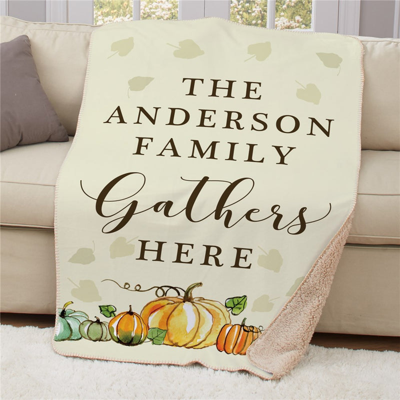 Personalized Fall Pumpkin Sherpa Blanket - Seasonal Pumpkin Throw Blanket - LED Gift Works
