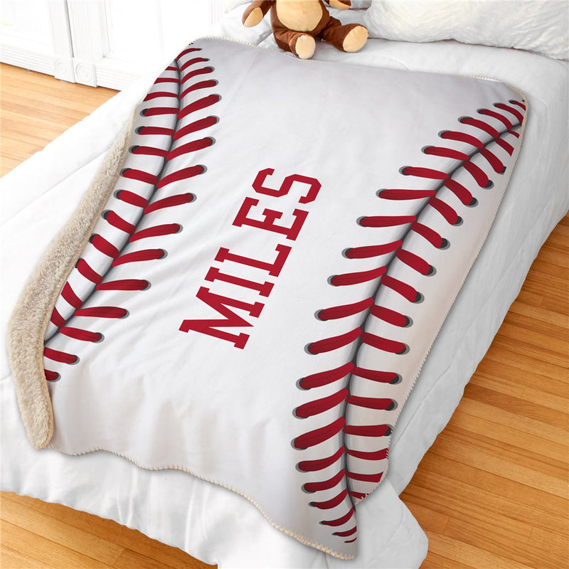 Personalized 50X60 Baseball Sherpa Blanket - Baseball Fan Personalized Blanket - Sports Throw - LED Gift Works