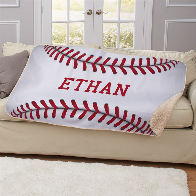 Personalized Baseball Sherpa Blanket - Baseball Fan Custom Blanket - LED Gift Works