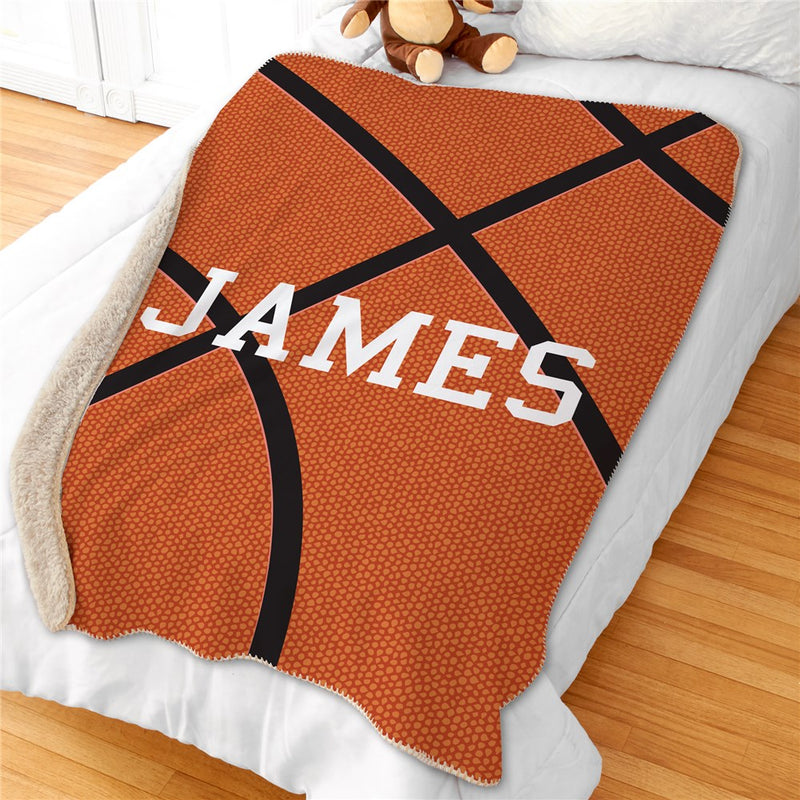 Personalized 50X60 Basketball Sherpa Blanket - Basketball Fan Custom Throw - Sports Blanket - LED Gift Works