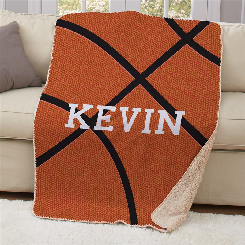 Personalized Basketball Sherpa Blanket - Sports Basketball Fan Throw - LED Gift Works