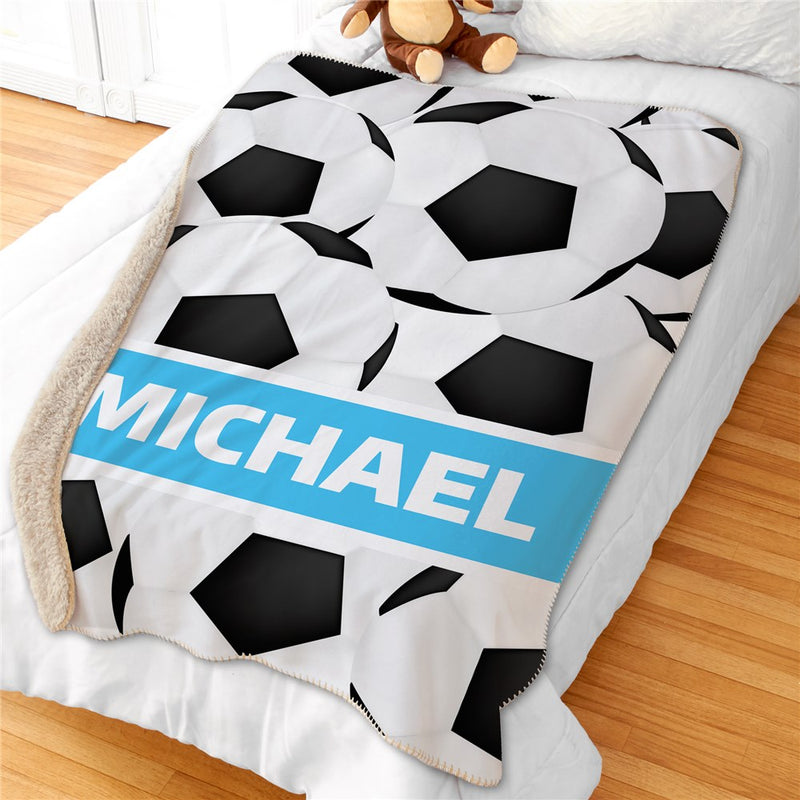 Personalized 50X60 Soccer Sherpa Blanket - Sports Fan Soccer Throw - Custom Blanket - LED Gift Works