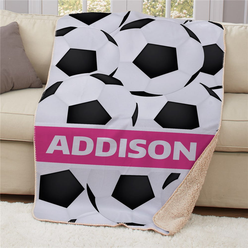 Personalized Soccer Sherpa Blanket - Sports Fan Soccer Ball Throw - LED Gift Works