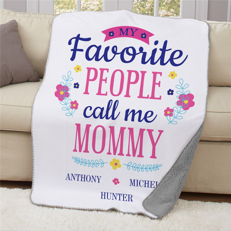 Personalized My Favorite People Floral Sherpa Blanket 50x60 - Family Name Blanket Gift - LED Gift Works