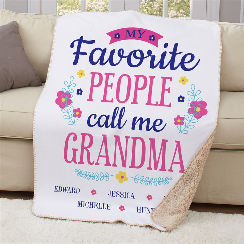 Personalized My Favorite People Floral Sherpa Blanket - Sentimental Family Quote Throw - LED Gift Works