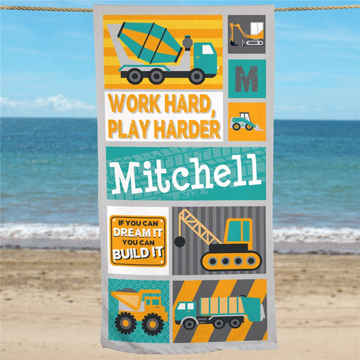 Work Hard Play Harder Custom Truck Beach Towel - Way Up Gifts