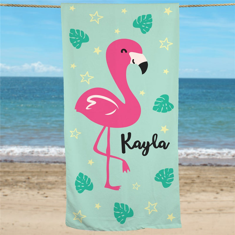 Flamingo Vibes Personalized Pool Beach Towel - LED Gift Works
