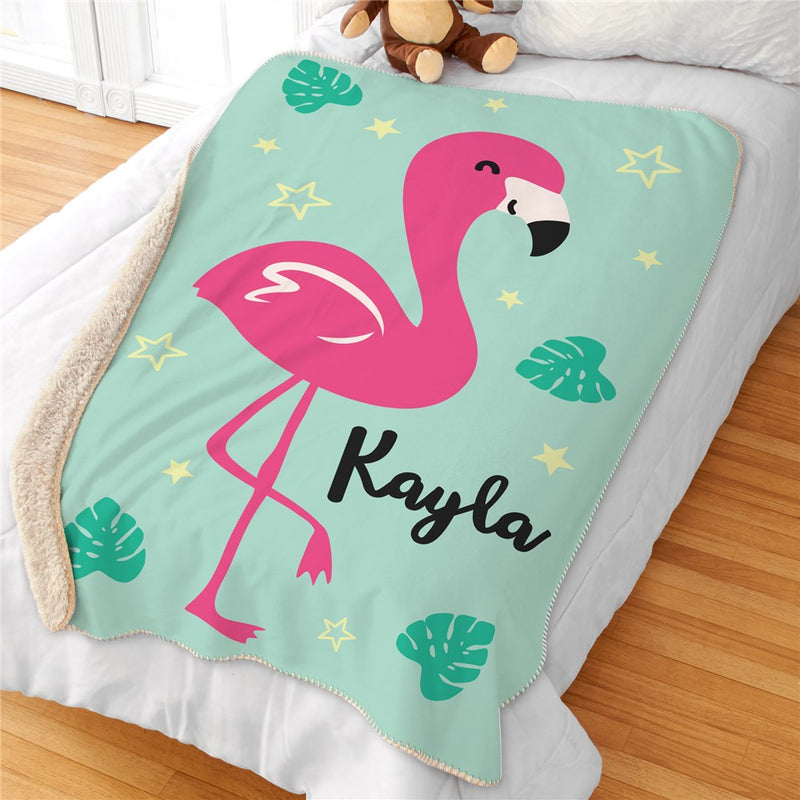 Personalized Flamingo Sherpa Blanket - Tropical Flamingo Throw Blanket - LED Gift Works