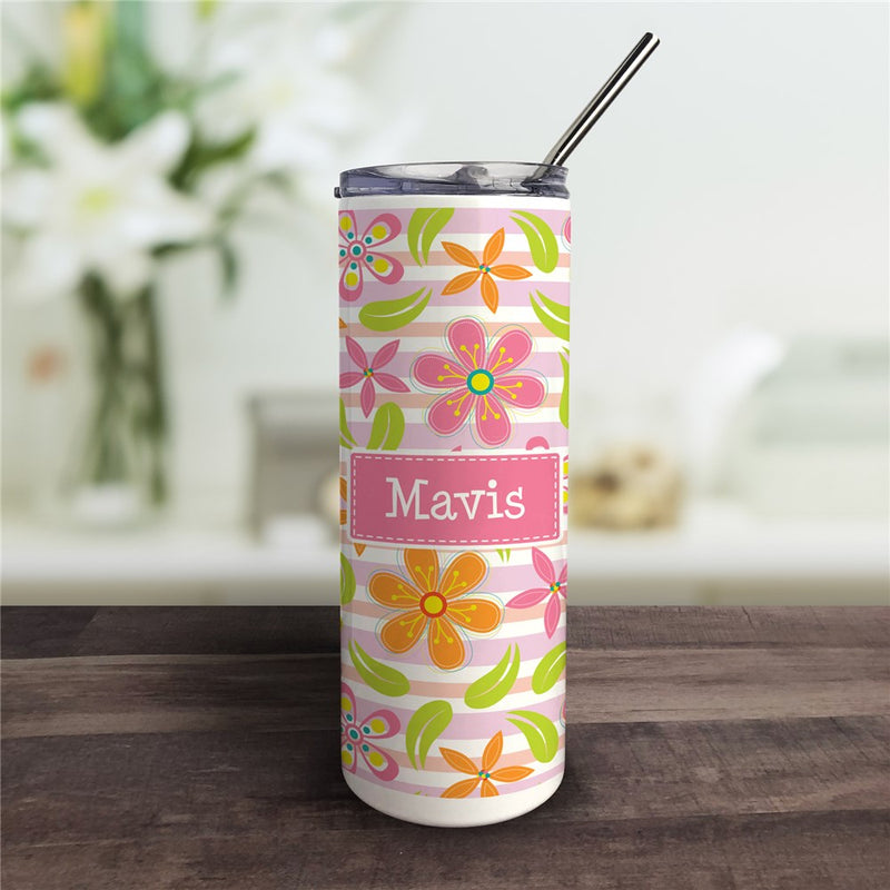 Floral Name Tumbler - Personalized with Straw, Great Gift for Her - LED Gift Works