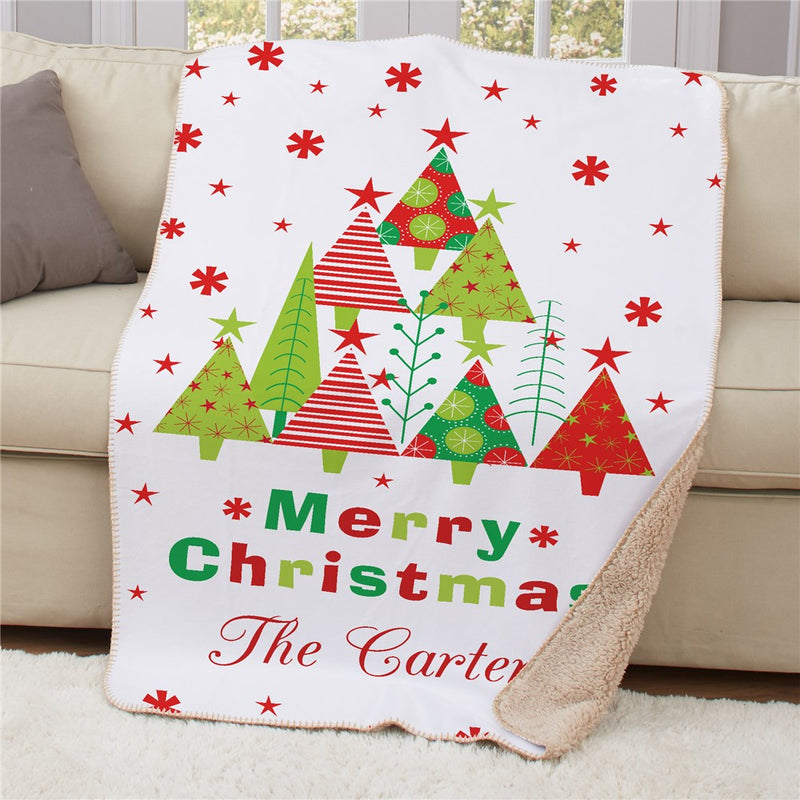 Personalized Christmas 37" X 57" Sherpa Blanket - Classic Holiday Sherpa Blanket - LED Gift Works
